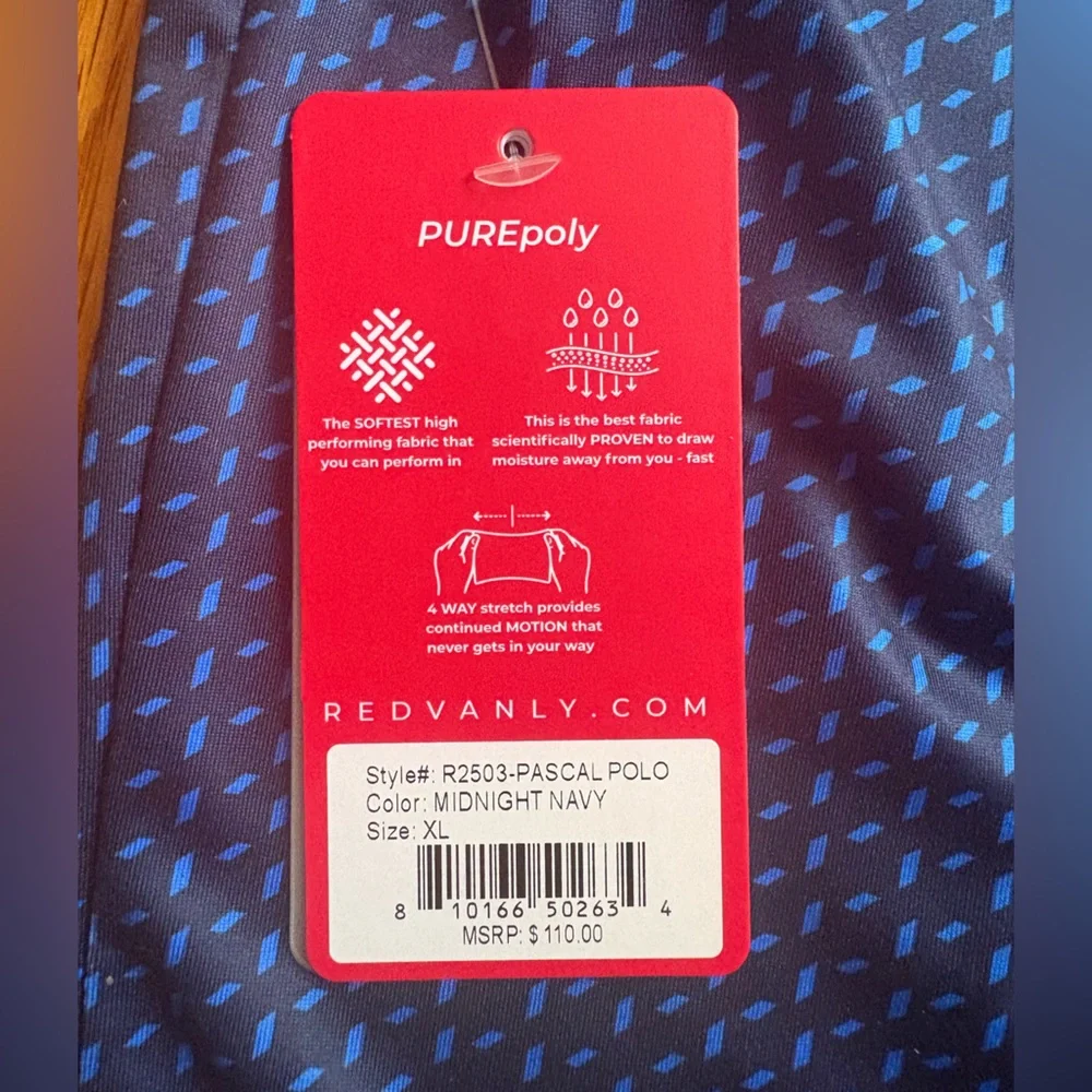 Redvanly Pascal Polo Midnight Navy Geometric Print Golf Athletic Men's Large NWT - Picture 8 of 10